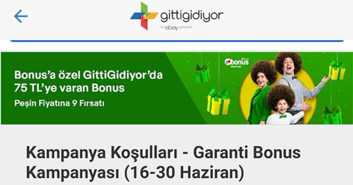 Gittigidiyor Garanti Bonus kampanyası