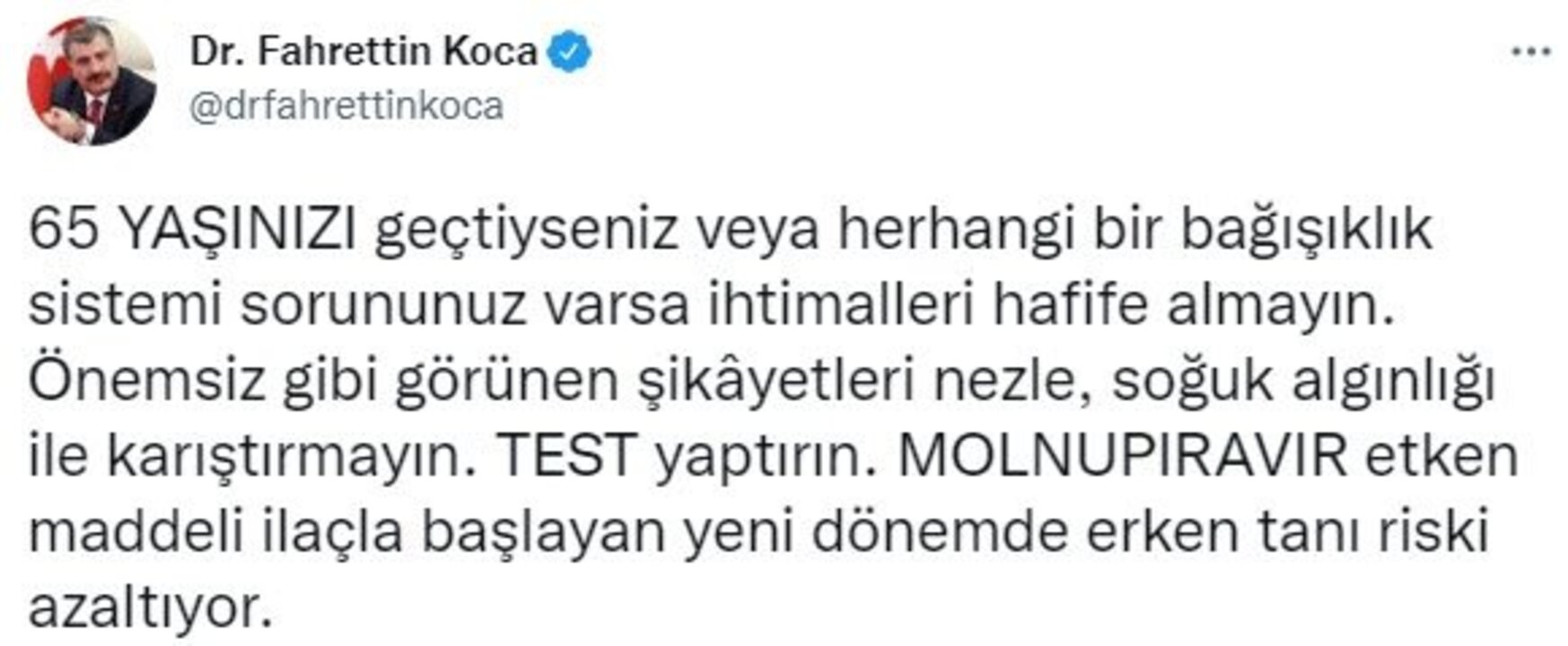 Bakan Koca, 65 yaş ve üzeri vatandaşları test konusunda uyardı!